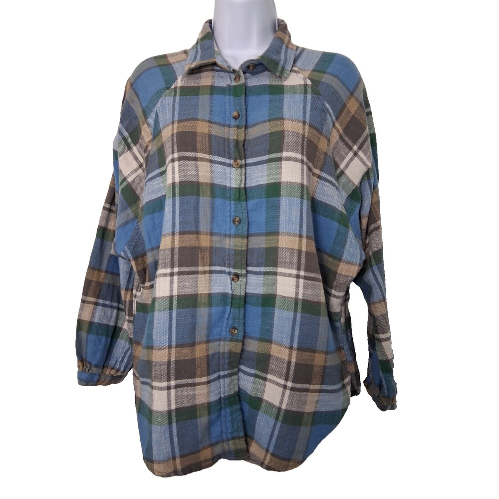 American Eagle Plaid Flannel Shirt Size XS Drop Shoulder Button Up Oversized - Picture 1 of 7